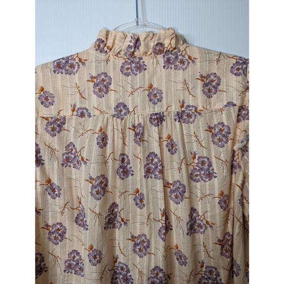 Rebecca Taylor  LA VIE Floral Ruffle Blouse Prairie Button Front Peach Purple - Picture 6 of 9